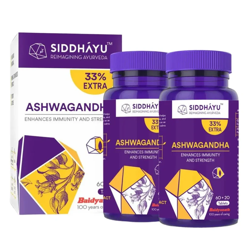 Siddhayu Ashwagandha Tablet Enhances Immunity and Strength 60 + 20 Tablets (40 Pills Free) ( Pack of 2 ) Hot Deal