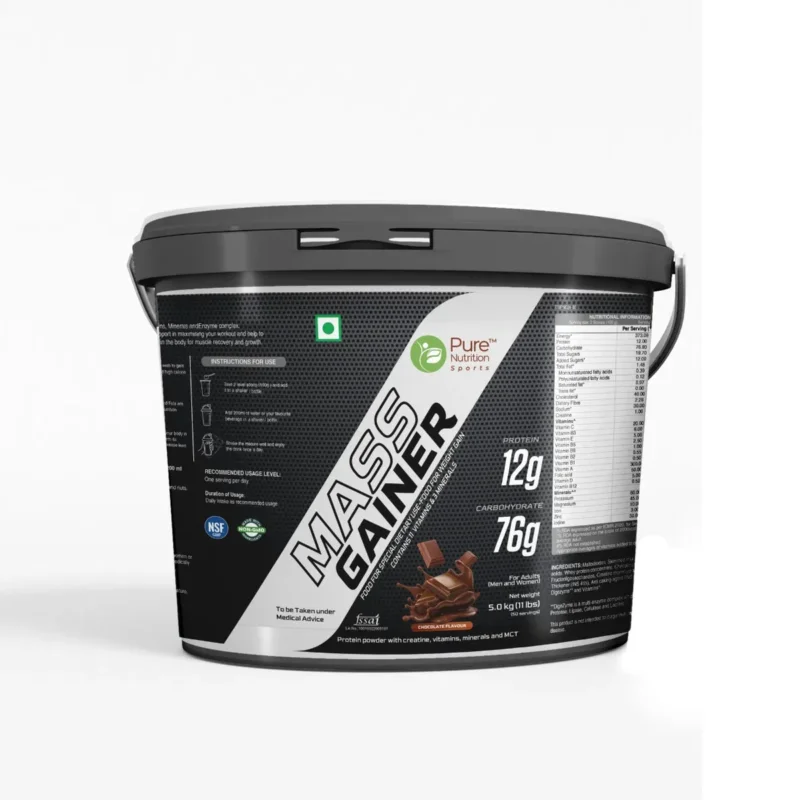 Pure Nutrition Sports Mass Gainer With Creatine, Digestive Enzymes For Weight Gain Chocolate 5Kg Bucket Special Offer