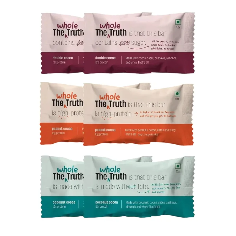 The Whole Truth Protein Bars Choco Variety (2 of each Double Cocoa, Coconut, Peanut) Premium