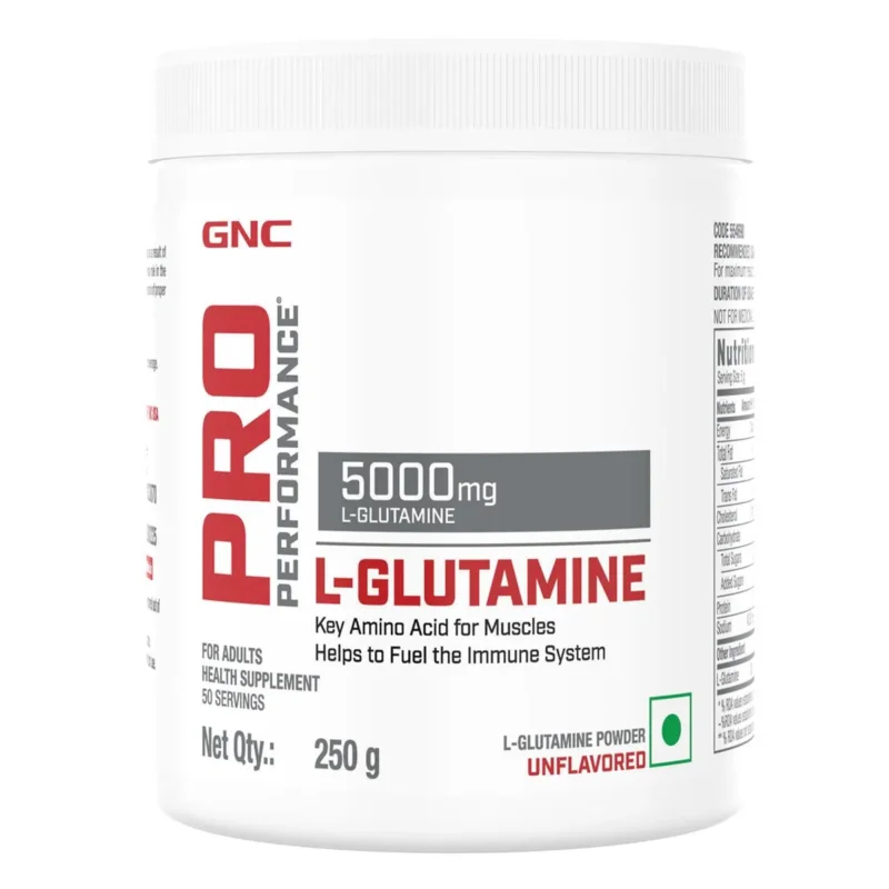 Instant Buy GNC Pro Performance L-Glutamine 5000 mg Key Amino Acid For Faster Recovery Boosts Immunity Supports Intestinal Function Lactose Free Zero Gluten Formulated in USA Unflavoured 250 gm