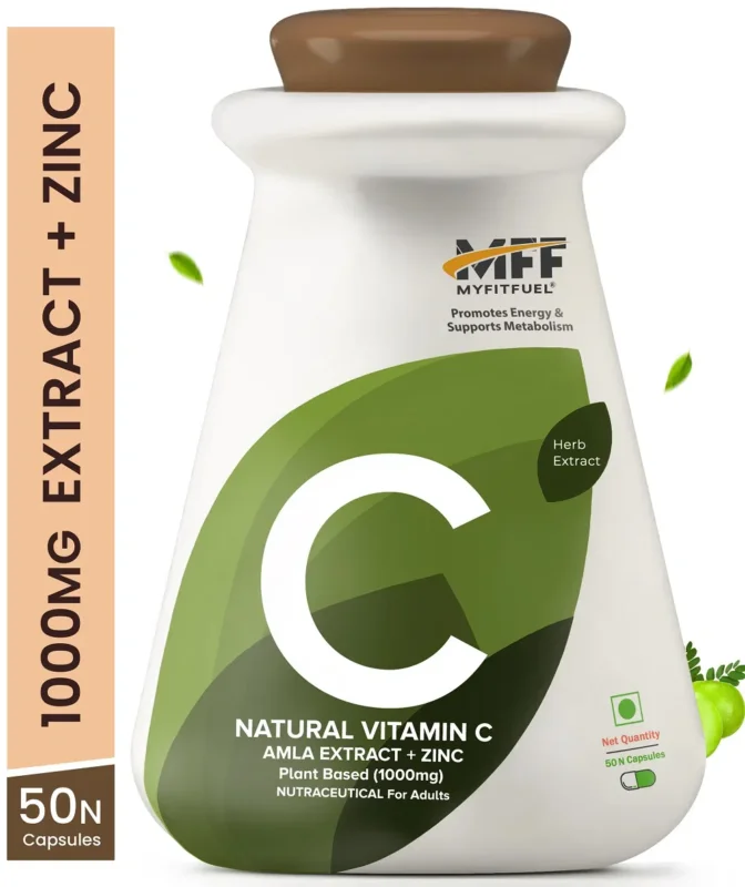 MyFitFuel Natural Vitamin C with Zinc, Plant Based Amla Extract, (1000 mg), 50 Capsules Fan Favorite