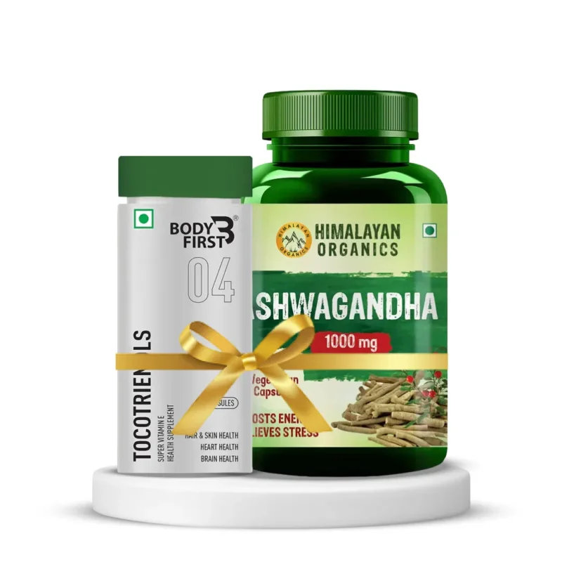 Hair, Skin, Energy, and Endurance Support Bodyfirst Tocotrienols 60 Capsules + Himalayan Organics Ashwagandha 1000Mg Serve Energy & Endurance 120 Veg Capsules Best Seller