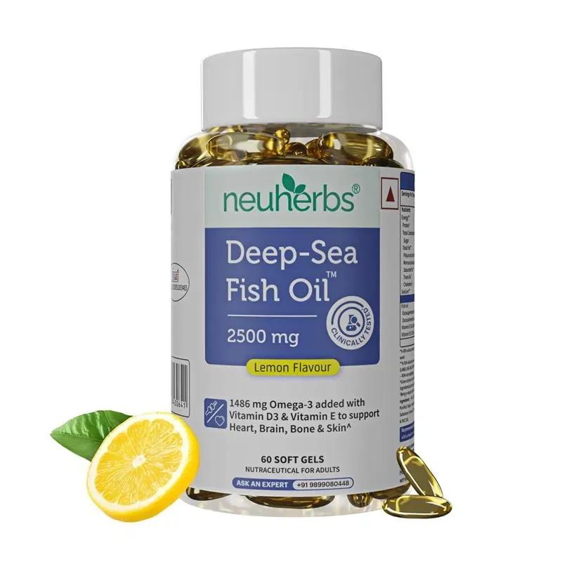 Save Now Neuherbs Deep Sea Omega 3 Fish Oil 2500mg - 60 Capsules For Heart, Brain, Muscles, Joints & Eye Health