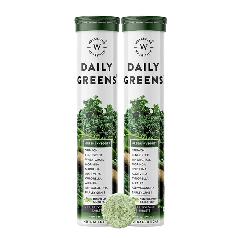 Seasonal Sale Wellbeing Nutrition Daily Greens Wholefood Multivitamin with Vitamin C, Zinc, B6, B12 for Immunity and Detox with Organic Certified Plant Superfoods & Antioxidants (15 Effervescent Tablets) Pack of 2