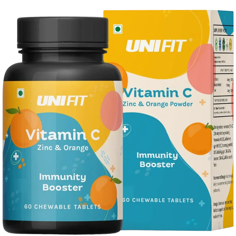 UNIFIT Vitamin C Chewable Tablets With Zinc and Orange Extract, Immunity Booster, Antioxidant And Skin Care Support, Vitamin C with Zinc in Orange Flavor 60 Chewable Tablets Best Seller