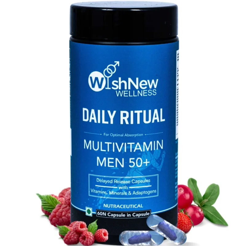 Special Offer WishNew Wellness DAILY RITUAL Multivitamin for Men 50 +, 60 Delayed Release Capsules for Optimal Absorption, 100% Vegetarian Comprehensive Health Support for Mature Men 30 Servings