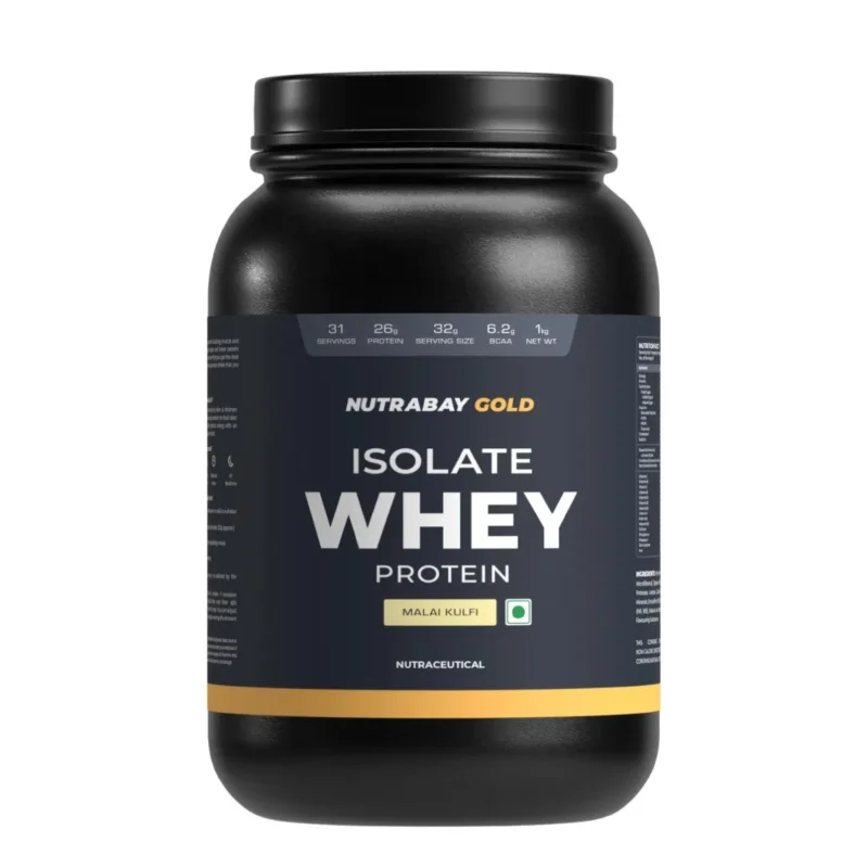 Trusted Brand Nutrabay Gold 100% Whey Protein Isolate with Digestive Enzymes & Vitamin Minerals, 26g Protein Protein Powder for Muscle Support & Recovery Malai Kulfi, 1 kg