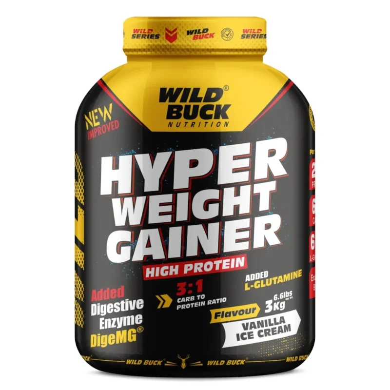 Weekend Sale WILD BUCK Hyper Weight Gainer With Protein, Glutamine, Minerals & Enzymes For Massive Gain Weight Gainers/Mass Gainers (3 kg, Vanilla Icecream)