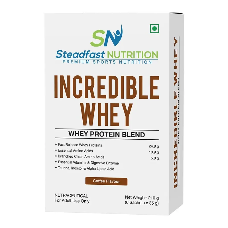 Steadfast Nutrition Incredible Whey Protein Isolate and Concentrate Fast release Protein Powder for Men and Women No added preservatives (Coffee, Pack of 6 Sachets) Price Cut