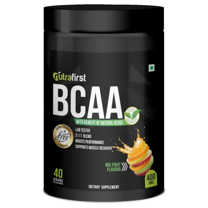 Nutrafirst Natural Bcaa Supplement For Men [400Gms, 40 Servings, Mixed Fruit Flavour For Pre/Post & Intra Workout 2 1 1 Ratio Of Leucine, Isoleucin Pack Of 1 Deal