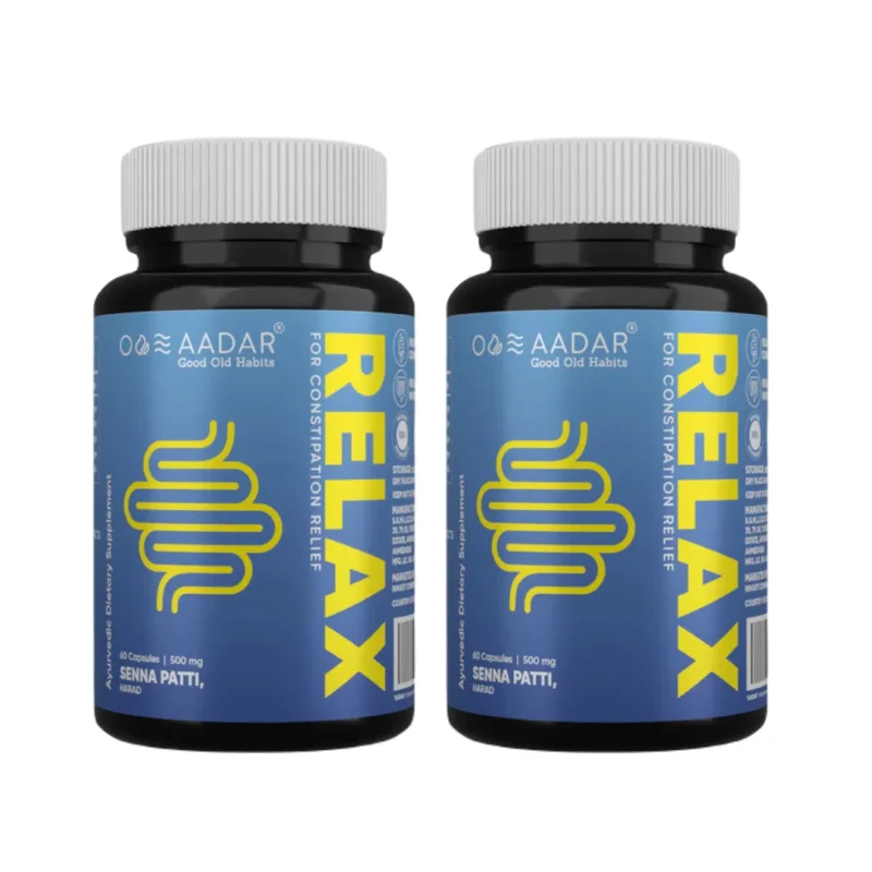 AADAR Re-LAX Constipation Relief, Ayurvedic Natural Laxative Digestion Support & Bowel Wellness Capsules, 60 units (Pack of 2) with Senna, Harade (Haritaki), Ajwain Buy Online