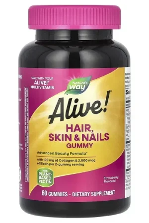 Nature‘s Way, Alive!® Hair, Skin & Nails Gummies, Strawberry, 60 Gummies Grab Now