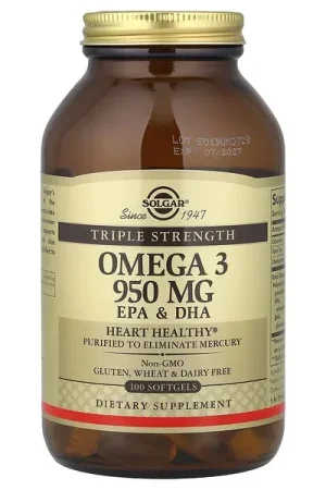 Solgar, Omega 3, EPA & DHA, Triple Strength, 950 mg, 100 Softgels Buy Direct
