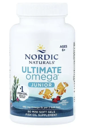Affordable Nordic Naturals, Ultimate Omega® Junior, Ages 6+, Strawberry, 90 Mini Soft Gels (340 mg per Soft Gel)