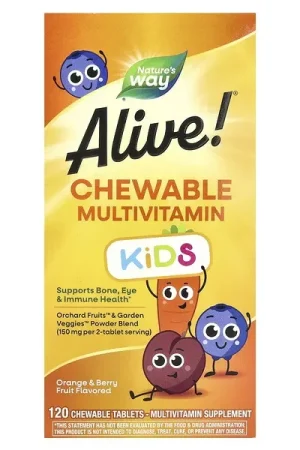 Nature‘s Way, Alive!® Kids, Chewable Multivitamin, Ages 2+, Orange & Berry Fruit, 120 Chewable Tablets Buy Today