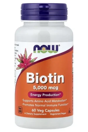 Limited Offer NOW Foods, Biotin, 5,000 mcg, 60 Veg Capsules