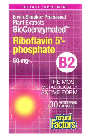 Natural Factors, BioCoenzymated™, B2, Riboflavin 5‘-Phosphate, 50 mg, 30 Vegetarian Capsules Genuine