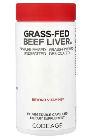 Codeage, Grass-Fed Beef Liver, 180 Vegetable Capsules (500 mg per Capsule) Hassle-Free Returns