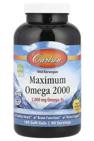 Carlson, Wild Norwegian, Maximum Omega 2000, Natural Lemon, 180 Soft Gels (1,000 mg per Soft Gel) Top Rated