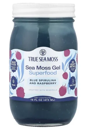 Fresh Stock True Sea Moss, Sea Moss Gel Superfood, Blue Spirulina and Raspberry, 16 fl oz (473 ml)