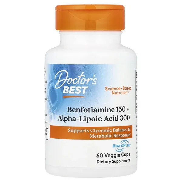 Limited Offer Doctor‘s Best, Benfotiamine 150 + Alpha-Lipoic Acid 300, 60 Veggie Caps