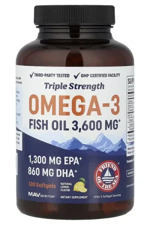 Latest MAV Nutrition, Omega-3 Fish Oil, Natural Lemon, 120 Softgels