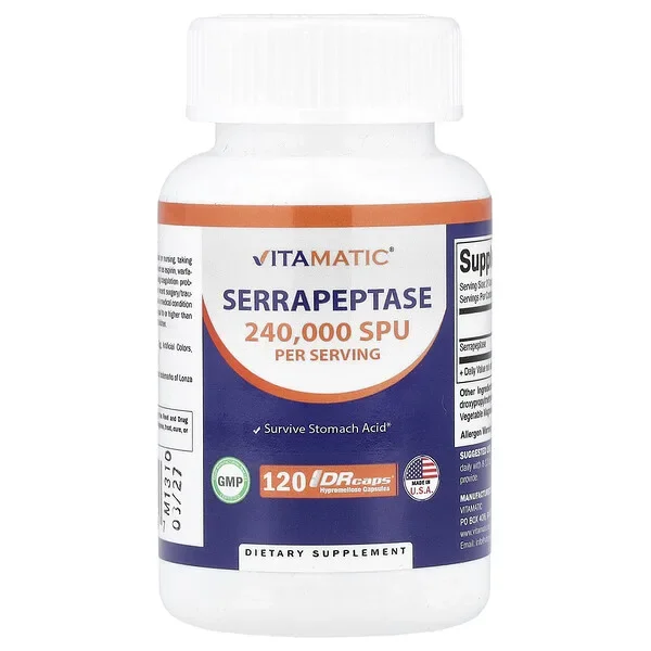 Discount Vitamatic, Serrapeptase, 120 DRcaps® Hypromellose Capsules (120,000 SPU per Capsule)