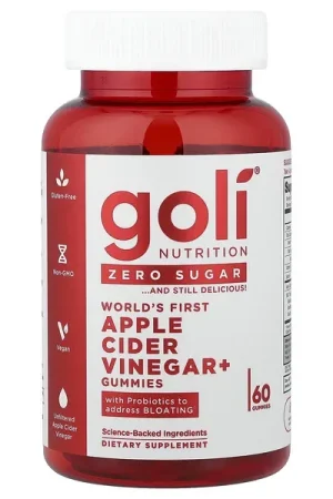 New Release Goli Nutrition, World‘s First Apple Cider Vinegar+ Gummies, Zero Sugar, 60 Gummies