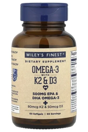 Wiley‘s Finest, Omega-3 With K2 & D3, 60 Softgels Certified