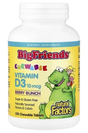 Bargain Natural Factors, Big Friends®, Chewable Vitamin D3, Berry Bunch, 10 mcg (400 IU), 250 Chewable Tablets