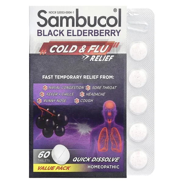Sambucol, Black Elderberry, Cold & Flu Relief, 60 Tablets Free Returns