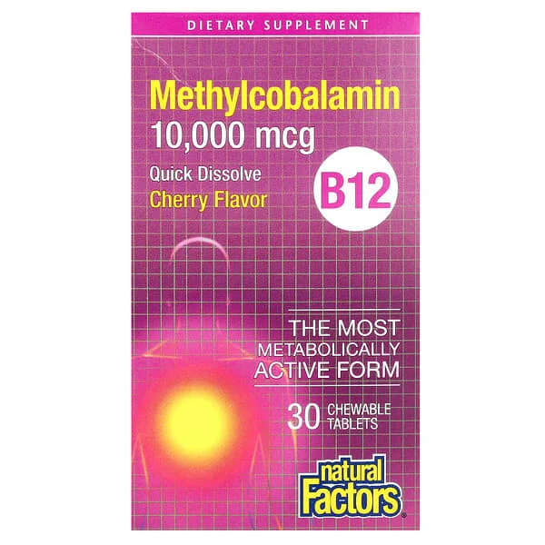 Natural Factors, B12 Methylcobalamin, Cherry, 10,000 mcg, 30 Chewable Tablets Trending
