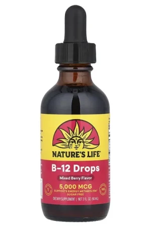 Nature‘s Life, B-12 Drops, Sugar Free, Mixed Berry, 5,000 mcg, 2 fl oz (60 ml) Limited Offer