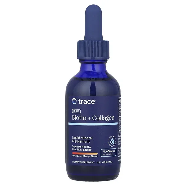 Trace, Ionic Biotin + Collagen, Strawberry Mango, 75,000 mcg, 2 fl oz (59 ml) Authentic