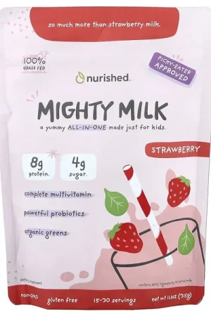 Seasonal Sale Nurished, Kids, Mighty Milk, Strawberry, 11.1 oz (315 g)