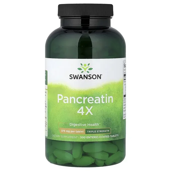 Discount Swanson Vitamins, Pancreatin 4X, 375 mg, 300 Enteric-Coated Tablets