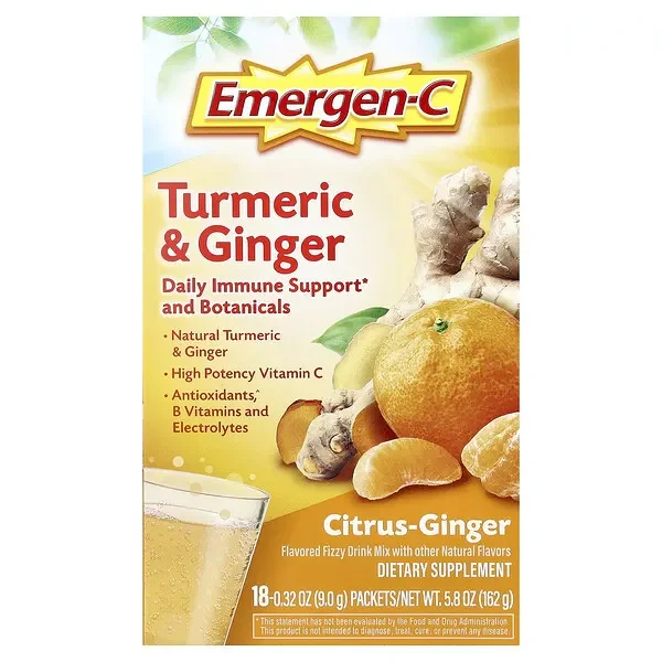 Emergen-C, Turmeric & Ginger, Citrus-Ginger, 18 Packets, 0.32 oz (9 g) Each Fresh Stock